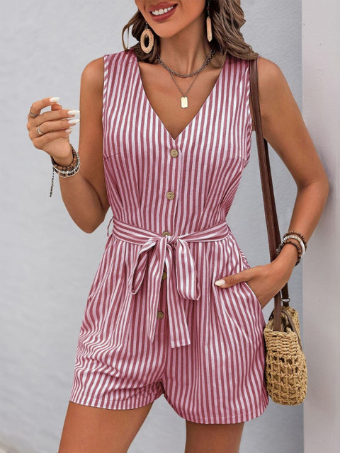 StyleCast Women Striped Waist Tie-Ups Jumpsuit