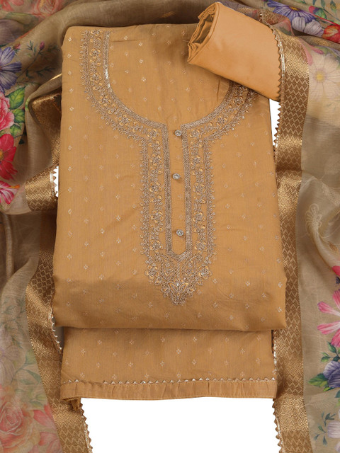 TAVAS Floral Embroidered Sequinned Chanderi SIlk Unstitched Dress Material