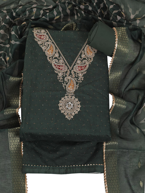 TAVAS Paisley Embroidered Sequinned Chanderi Cotton Unstitched Dress Material