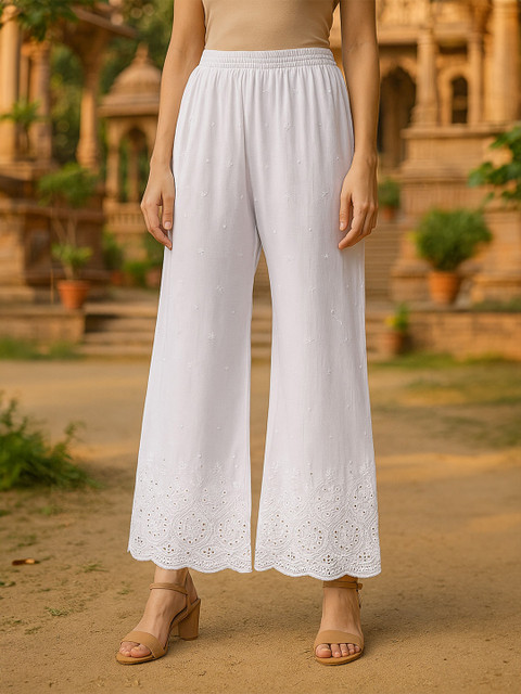 Miaz Lifestyle Women Ethnic Motifs Embroidered Knitted Ethnic Palazzos