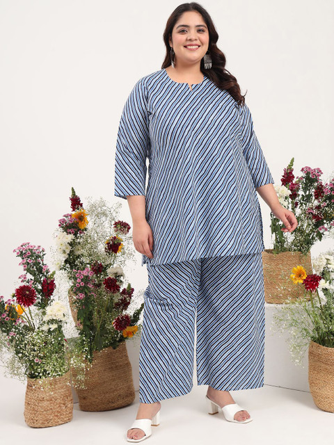 Tissu Plus Size Striped Pure Cotton Co-Ords Set