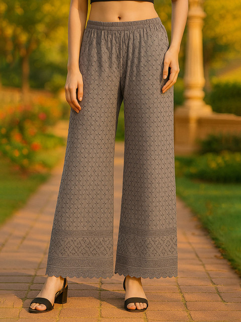 Miaz Lifestyle Women Ethnic Motifs Embroidered Knitted Ethnic Palazzos