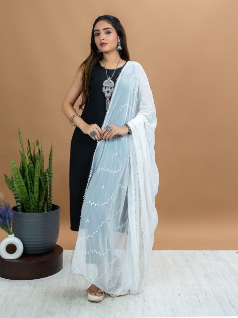 HELLA FASHIONS Floral Embroidered Sequinned Chiffon Dupatta