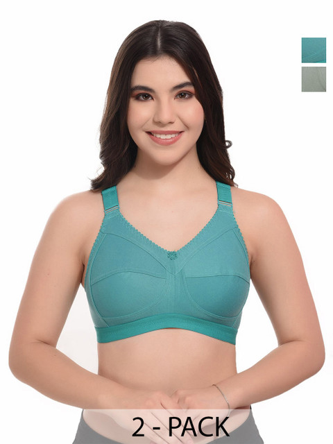 TEENPLUS Women Pack Of 2 Full Coverage Non Padded Non-Wired Cotton Everyday Bra