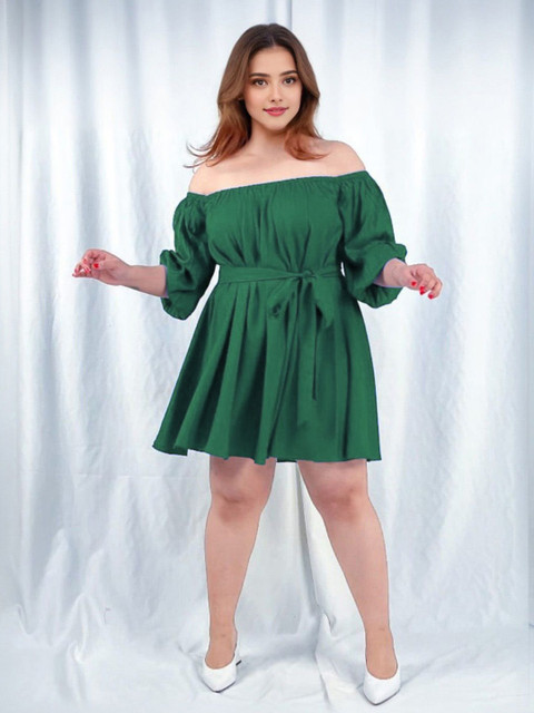 StyleCast Women Plus Size Off-Shoulder Puff Sleeve Fit & Flare Dress