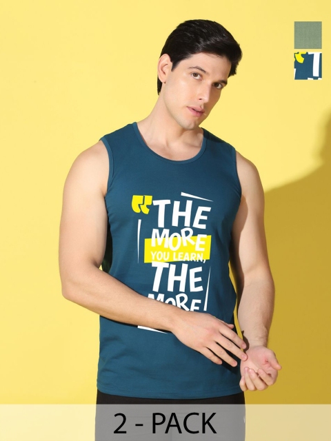 WOOSTRO Men Pack Of 2 Typography Printed Slim Fit T-shirt