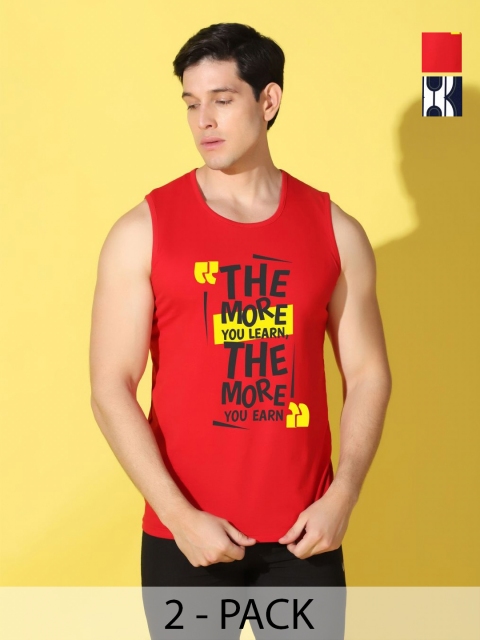 WOOSTRO Men Pack Of 2 Typography Printed Slim Fit T-shirt