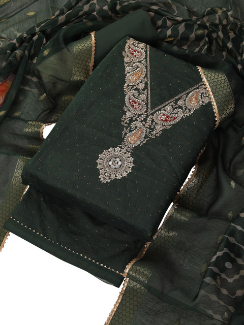 TAVAS Paisley Embroidered Zari Work Unstitched Dress Material