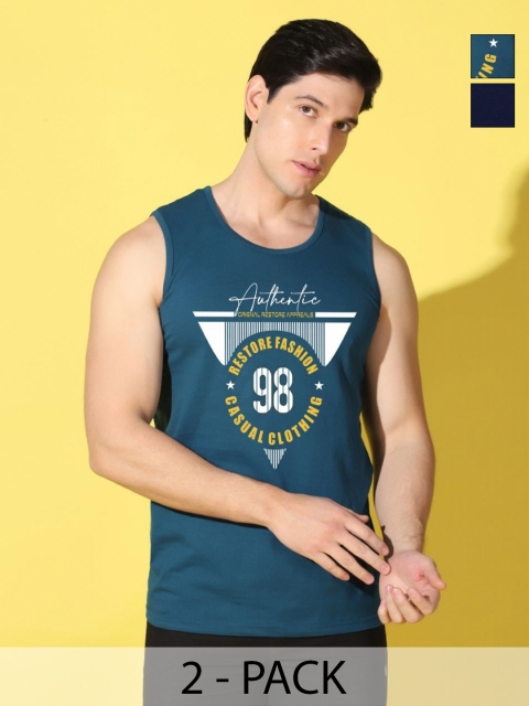 WOOSTRO Pack Of 2 Men Typography Printed T-shirt summer collection