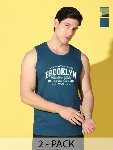 WOOSTRO Men Pack Of 2 Typography Printed Slim Fit T-shirt