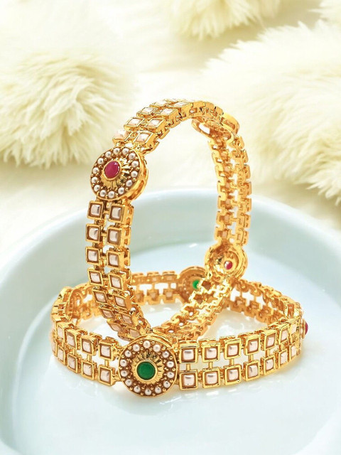 FEMMIBELLA Set Of 2 Gold Plated Beads Studded Bangles