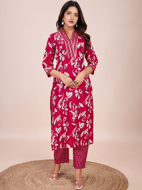 Women Basket Women Floral Printed Regular Kurta with Trousers