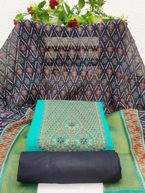 TAVAS Ethnic Motifs Embroidered Chanderi Sequinned Unstitched Dress Material