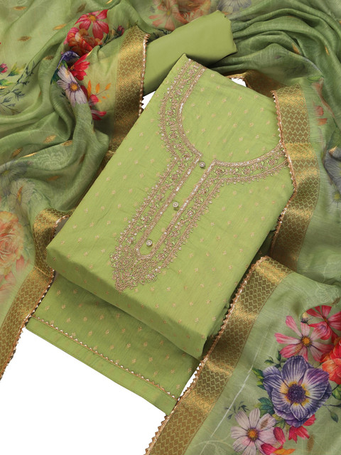 TAVAS Floral Embroidered Sequinned Chanderi Silk Unstitched Dress Material