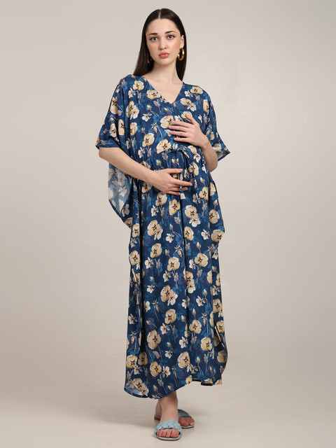 CRAFTBAZAR Floral Print Maternity Kaftan Maxi Dress