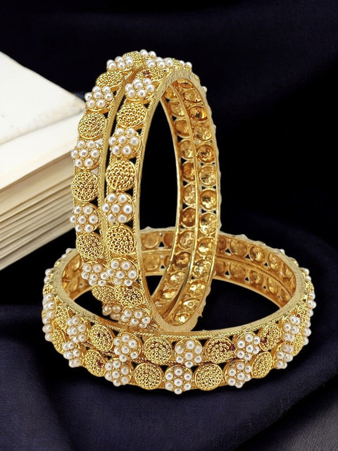 FEMMIBELLA Set Of 4 Gold-Plated Beaded Bangles