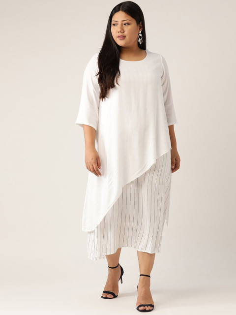 theRebelinme Women Plus Size Striped Layered A-Line Midi Dress