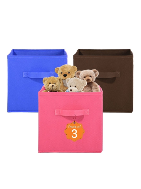 Kuber Industries Pink Set of 3 Multi-Utility Cloth Storage Organisers Box