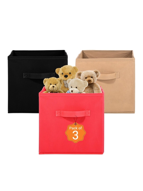 Kuber Industries Black Set of 3 Multi-Utility Cloth Storage Organisers Box