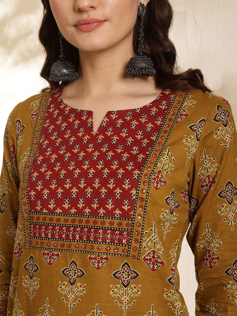 GULMOHAR JAIPUR Ethnic Motifs Printed Pure Cotton Straight Kurta with Palazzo & Dupatta Set - Image 2