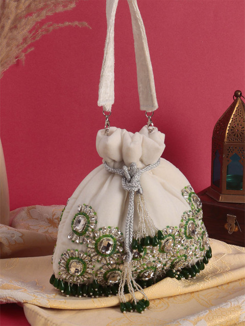 Swisni Embroidered Crystal Work Potli Shaped Clutch