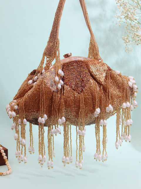 Swisni Embroidered Beads & Stones Work Batua Shaped Clutch