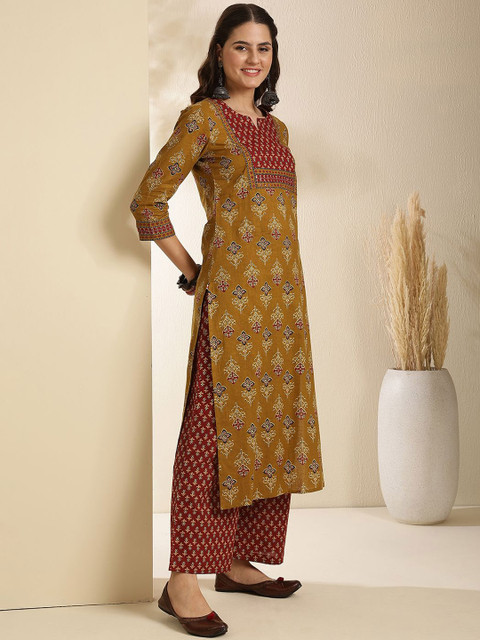 GULMOHAR JAIPUR Ethnic Motifs Printed Pure Cotton Straight Kurta with Palazzo & Dupatta Set - Image 3