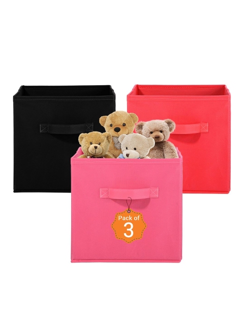 Kuber Industries Pink Set of 3 Multi-Utility Cloth Storage Organisers Box