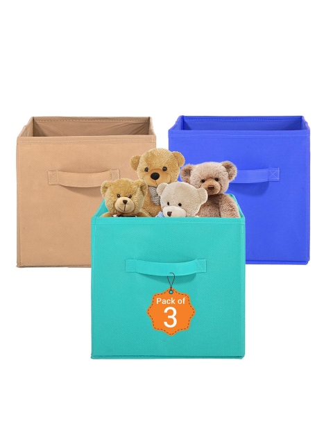 Kuber Industries Green Set of 3 Multi-Utility Cloth Storage Organisers Box