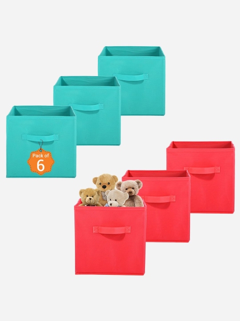 Kuber Industries Red Set of 6 Multi-Utility Cloth Storage Organisers Box