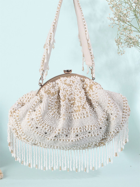 Swisni Embroidered Beads & Stones Work Batua Shaped Clutch