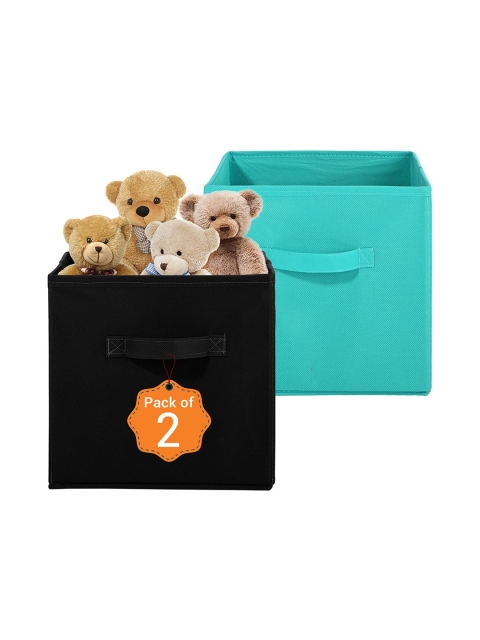 Kuber Industries Black Set of 2 Multi-Utility Cloth Storage Organisers Box