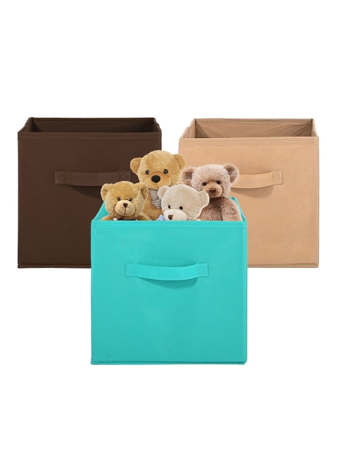 Kuber Industries Green Set of 3 Multi-Utility Cloth Storage Organisers Box