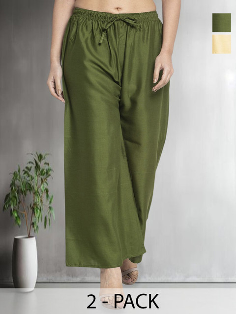 Jinfo Women Pack Of 2 Flared Mid Rise Palazzos