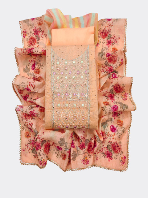 TAVAS Floral Embroidered Mirror Work Unstitched Dress Material