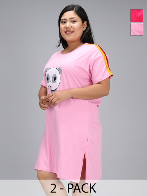 Christy World Women Pack Of 2 Printed Plus Size T-shirt