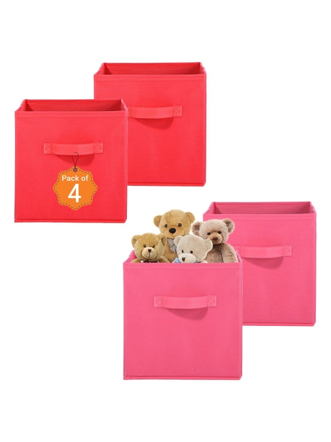 Kuber Industries Pink Set of 4 Multi-Utility Cloth Storage Organisers Box