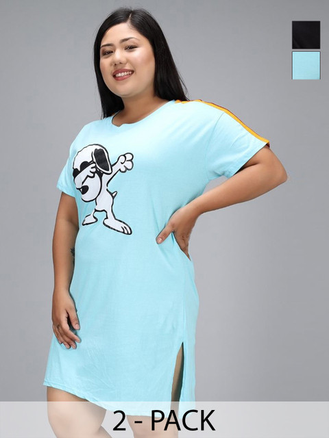 Dreambe Women Cotton Pack of 2 Plus Size CottonT-shirt