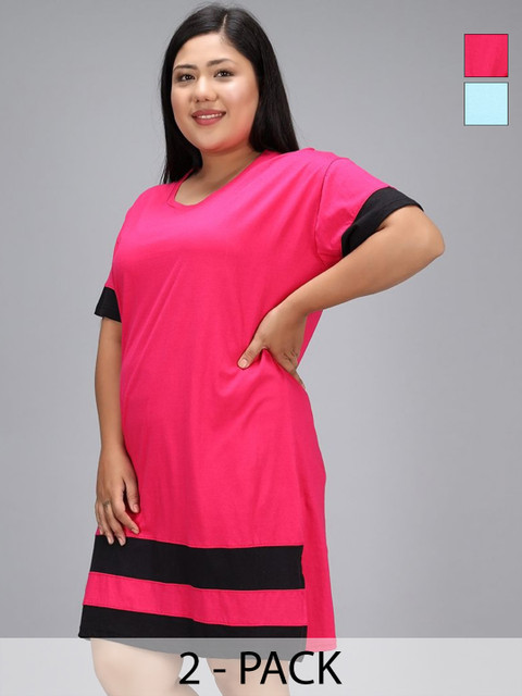 Christy World Women Pack Of 2 Printed Plus Size T-shirt