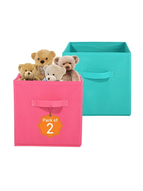 Kuber Industries Pink Set of 2 Multi-Utility Cloth Storage Organisers Box