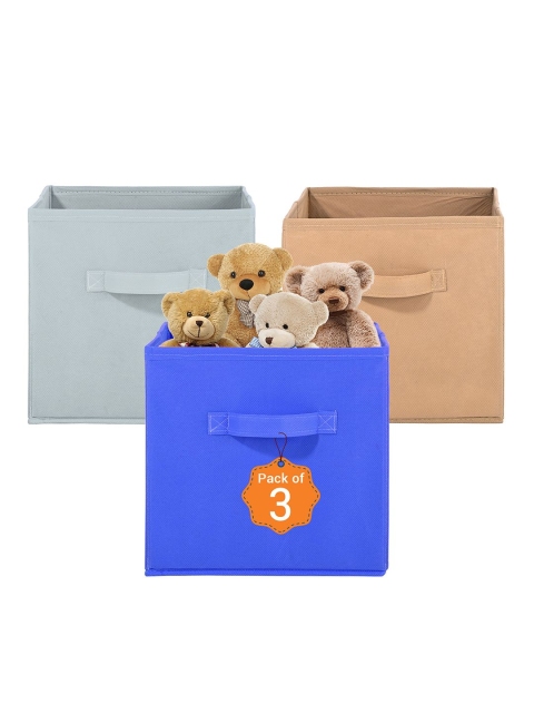 Kuber Industries Blue Set of 3 Multi-Utility Cloth Storage Organisers Box