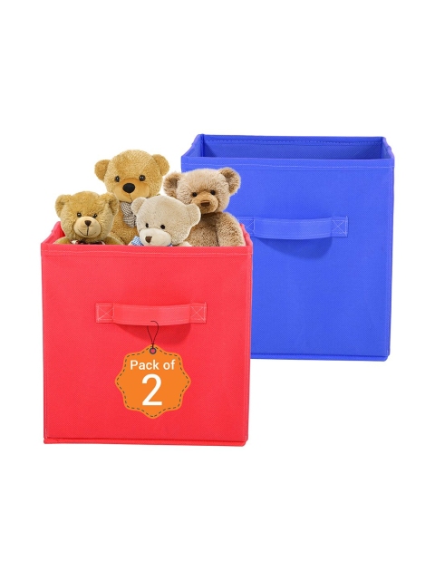 Kuber Industries Red Set of 2 Multi-Utility Cloth Storage Organisers Box
