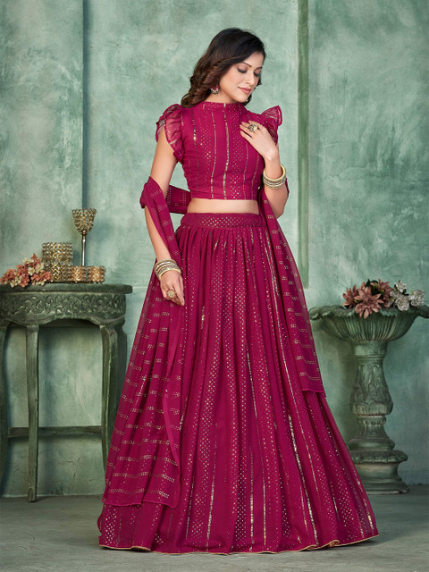 KALINI Women Embroidered Mukaish Foil Semi-Stitched Lehenga With Dupatta Lehenga Choli