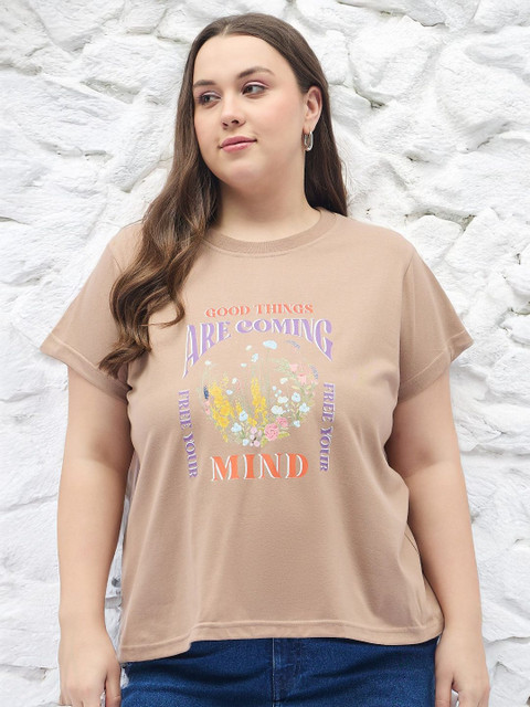 DressBerry Curve Women Plus Size Typography Printed Round Neck T-shirt