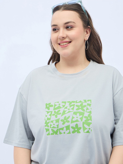 DressBerry Curve Women Plus Size Floral Printed Round Neck Relaxed Fit T-shirt