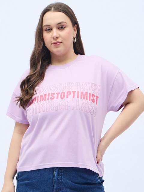 DressBerry Curve Women Plus Size Typography Printed Round Neck Relaxed Fit T-shirt