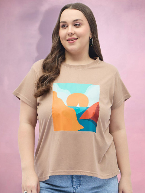 DressBerry Curve Women Plus Size Graphic Printed Round Neck Relaxed Fit T-shirt