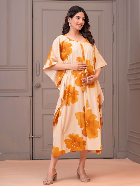 Nayo Women Maternity Floral Printed Kaftan Dress