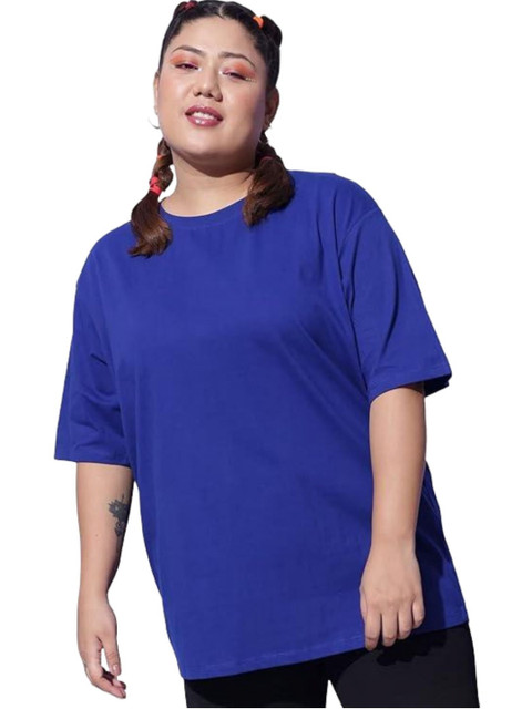 Funday Fashion Women Plus Size Solid Round Neck Cotton Oversized T-shirt