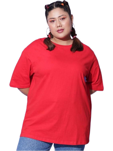 Funday Fashion Women Plus Size Solid Round Neck Cotton Oversized T-shirt